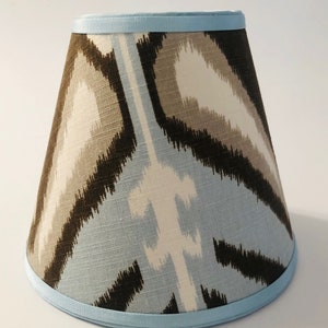 brown and blue lampshade, ikat lampshade, neutral lampshade, brown decor