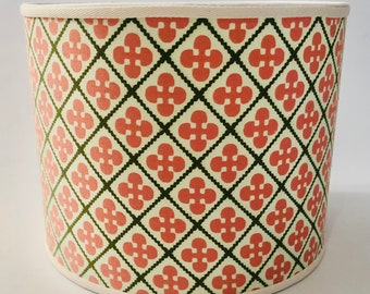 pink and green lampshade, coral and olive green lampshade, colorful drum shade