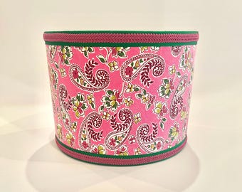 Pink Paisley Floral Lampshade | Cottagecore Drum Shade | Boho Pink Lampshade | Handmade Nursery drum Shade