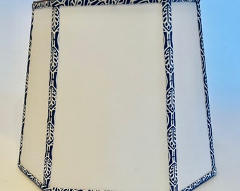 blue and white lampshade, large blue and white lampshade, white lampshade with blue trim