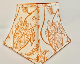 Orange Floral Lampshade – Handmade Fabric Lamp Shade, Block Print Style, Warm Boho Home Decor