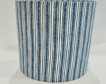 Blue Striped Drum Lampshade, Coastal Nautical Fabric Lamp Shade