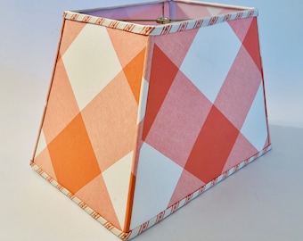 orange and white checkered lampshade, orange and white decor, rectangular lampshade