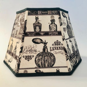 French perfume lampshade, hexagonal lampshade, feminine decor lampshade, black and beige lampshade
