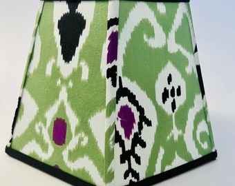 Green Ikat Hexagon Lampshade – Black Purple Geometric Lamp Shade – Modern Boho Table Lighting
