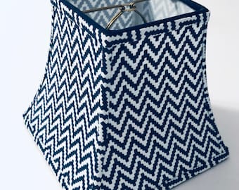 Navy Blue White Chevron Lampshade Square Empire Lamp Shade Coastal Modern Geometric Table Lighting