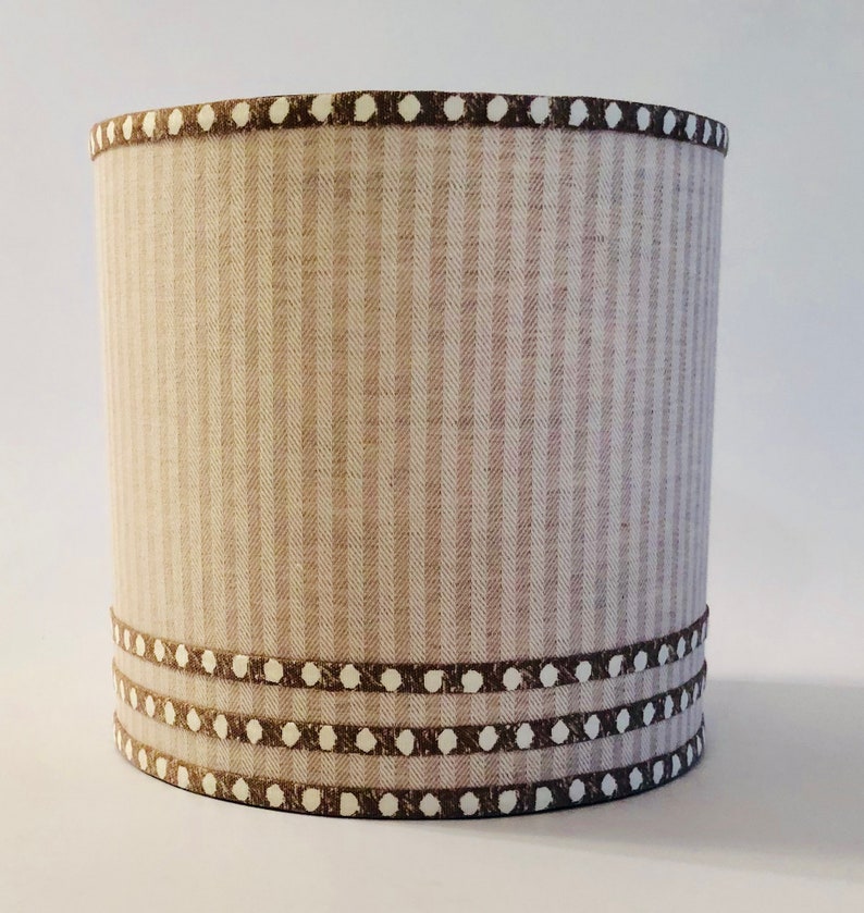 Brown And White Lampshade Striped Polka Dot Drum Shade