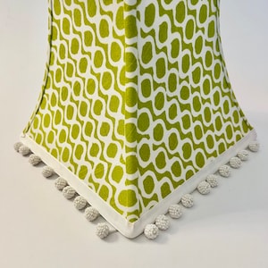 apple green lampshade, green and white lampshade, square lampshade