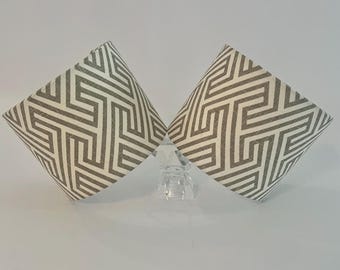 Geometric Sconce Lamp Shades, Gray Cream Fabric Wall Light Covers (Set of 2)