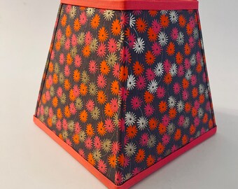 paper floral lamp shade, purple, red, gold and pink lampshade, floral lamp shade, square lamp shade