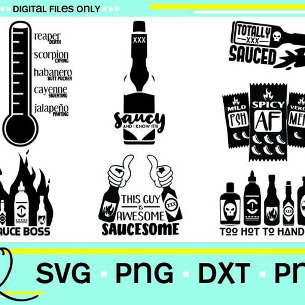 Hot Sauce SVG Bundle, Spice SVG, Saucesome, Hot Ones, Pepper SVG