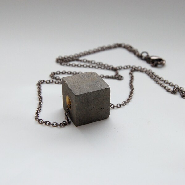 Square Concrete Pendant Necklace - Gray Concrete Jewelry