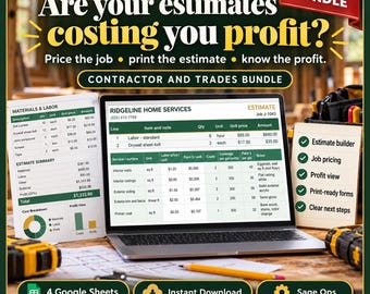 Contractor Estimate Template Google Sheets, Job Estimate and Work Order, Painting Estimate, Gutter and Pressure Washing Quote Bundle