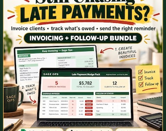 Invoice Template and Overdue Invoice Tracker Bundle Google Sheets, Payment Reminder Templates, Late Payment Kit for Freelancers