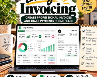 Invoice Template and Client Billing Tracker, Invoice Tracker Spreadsheet for Small Business, Google Sheets