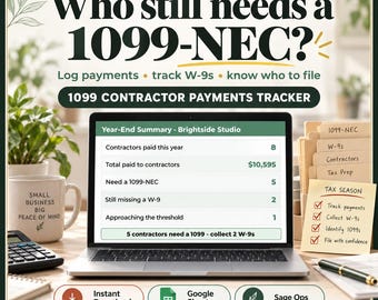 1099 Tracker Google Sheets, Contractor Payment Tracker, W9 and 1099-NEC Log, Small Business Bookkeeping Spreadsheet for Freelancers