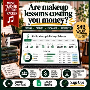 Foglio di calcolo per insegnanti di musica, registro dei crediti di recupero, registro delle lezioni del tutor, Fogli Google per le ripetizioni.