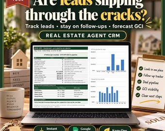 Real Estate CRM Template Google Sheets, Realtor Client Tracker, Real Estate Agent Lead and Follow Up Tracker, Commission GCI Spreadsheet