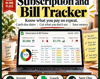 Subscription Tracker Google Sheets, Bill Tracker Spreadsheet, Business Expense Tracker, Monthly Bill Organizer, Recurring Payment Log