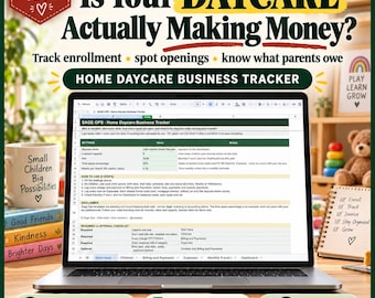 Home Daycare Spreadsheet, Daycare Business Tracker, Childcare Tuition and Payment Log, Daycare Income and Expense Tracker, Google Sheets