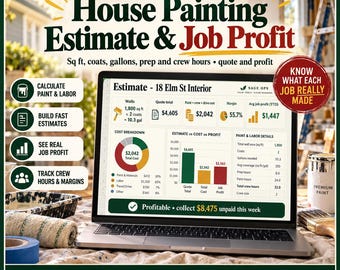 House Painting Estimate Spreadsheet, Painter Job Profit Tracker, Paint Gallon and Sq Ft Calculator, Google Sheets Template