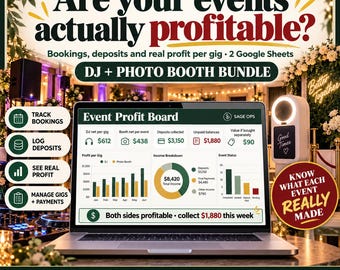 DJ Booking Spreadsheet and Photo Booth Business Bundle, Gig Profit and Deposit Tracker for Event Entertainers, Google Sheets