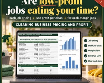 Cleaning Business Pricing Template, Cleaning Quote Calculator for House Cleaners, Cleaning Checklist and Job Profit Tracker, Google Sheets