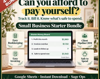 Small Business Bookkeeping Spreadsheet Bundle, Invoice Template, Client CRM, Safe to Spend Planner for Freelancers, Google Sheets