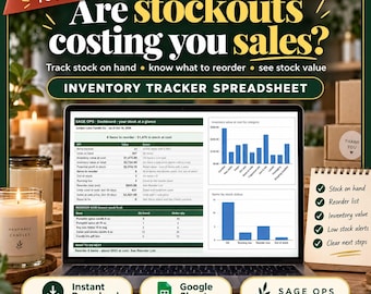 Inventory Spreadsheet, Inventory Tracker Spreadsheet, Inventory Management Spreadsheet, Stock on Hand and Reorder Tracker, Google Sheets