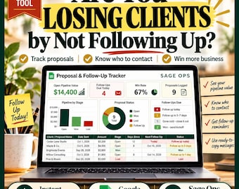 Proposal Tracker Google Sheets, Client Follow Up Tracker, Lead Tracker and Sales Pipeline Spreadsheet for Freelancers, Win Rate