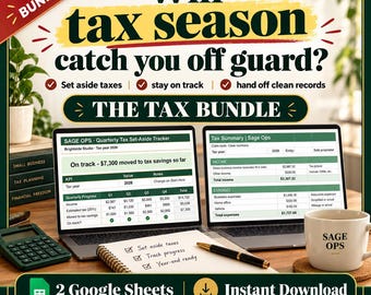 Tax Spreadsheet Bundle Google Sheets, Quarterly Tax Tracker, Self Employed 1099 Tracker, Year End Tax Organizer and Deduction Log