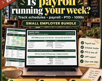 Payroll Tracker and Employee Schedule Google Sheets, Timesheet Template, PTO Tracker, 1099 Contractor Payments, Small Business Payroll