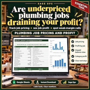 Plumber Spreadsheet, Plumbing Job Pricing and Profit Tracker, Flat Rate Price Book, Plumbing Quote and Job Profit Calculator, Google Sheets