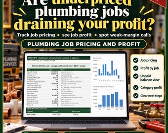 Plumber Spreadsheet, Plumbing Job Pricing and Profit Tracker, Flat Rate Price Book, Plumbing Quote and Job Profit Calculator, Google Sheets