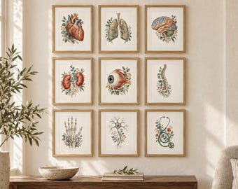 Botanical Anatomy Wall Art Set of 9, Floral Medical Prints, Digital Download