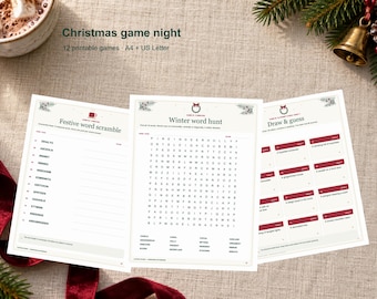 Printable Christmas Party Games Bundle, 12 Holiday Activities with Answer Keys, A4 and US Letter PDFs