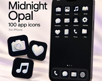 100 Opal iPhone App Icons, Dark Pearl 3D Home Screen PNG Pack