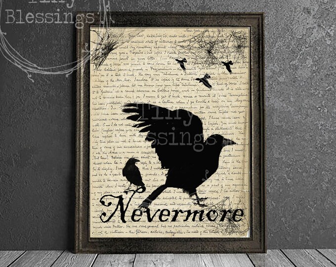 Edgar Allan Poe Quoth the Raven Nevermore Typography Quote Art Print - Etsy