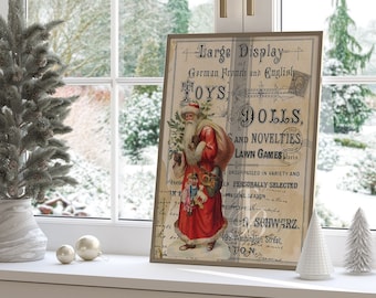 Vintage Santa Claus Christmas Art Print | Antique Holiday Wall Decor | DIY Printable Ephemera