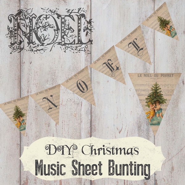 Vintage Christmas French Sheet Music Noel Banner Bunting DIY Instant Digital Download Printable