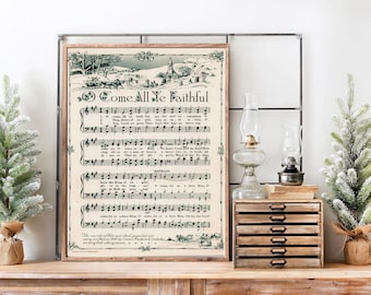 Vintage O Come All Ye Faithful Sheet Music Print | Christmas Hymn Wall Art | Printable Holiday Decor | Digital Download | Craft Ephemera