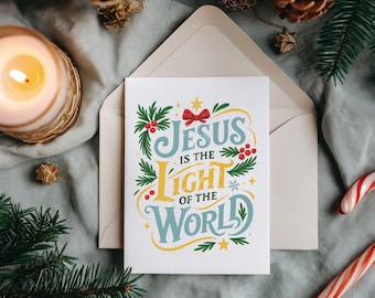 Jesus Is The Light Of The World | Christmas Christian Typography | Holiday Word Art | Faith Based Design | PNG Printable Craft File