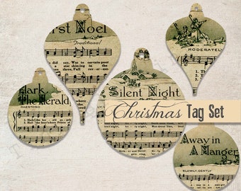 Christmas Carols Sheet Music Ornament Gift Tags Ornament - DIY Instant Digital Download Printable
