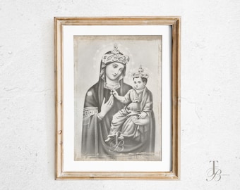 Madonna & Child Christmas Vintage Art Print | Print On Demand | Christian Gift | Mary and Jesus | Mother and Child | Nativity | Religious