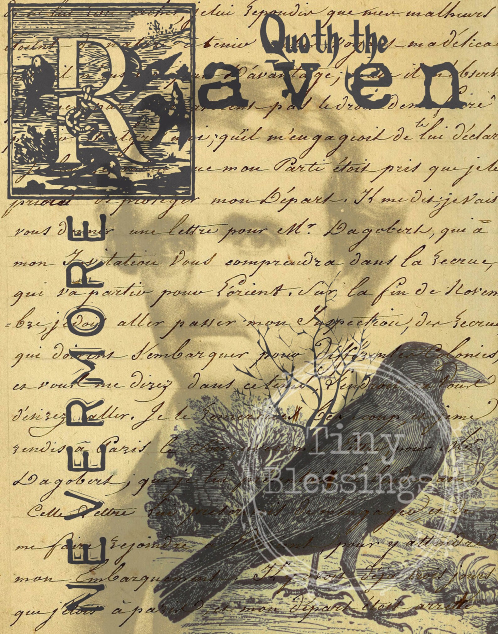 Edgar Allan Poe Quoth the Raven Nevermore Poem Quote Word Art | Etsy