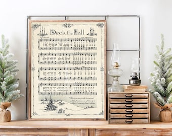 Deck The Hall Christmas Carol - Holiday Sheet Music Printable Art - Instant Digital Download, Print On Demand