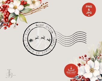 Santa Claus Christmas Letter Postcard Postmark Stamp DIY Instant Digital Download for Holiday Crafts, PNG and JPG