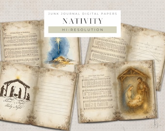 Nativity Junk Journal Pages | Christian Digital Paper Set | Faith-Based Christmas Ephemera | Christmas Carol Hymn