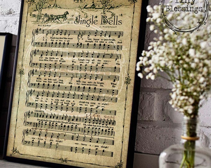 Jingle Bells Christmas Holiday Art Sheet Music Printable Instant ...