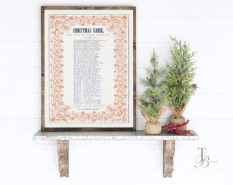 Christmas Carol Vintage Art Print | ’Twas the Night Before Christmas Poem | Antique Holiday Wall Decor | Printable Ephemera Digital Download